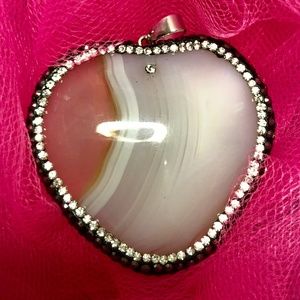 Natural Agate Stone Heart Pendant with Boarder